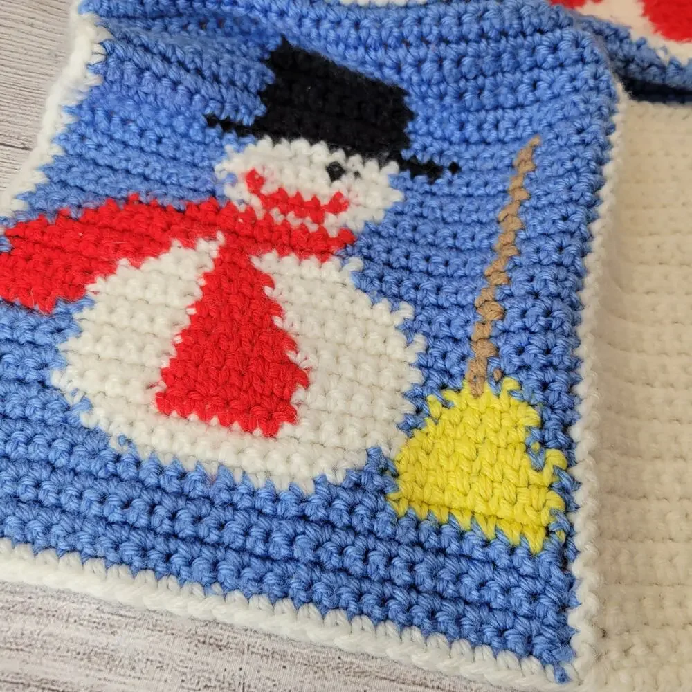 Handmade Snowman Crochet Patchwork Lap Small Blanket